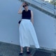 この夏一番着ているのは、シャカシャカ素材の「ギャザースカート」。軽くてシワになりにくく、気になる腰張りもカムフラージュ！